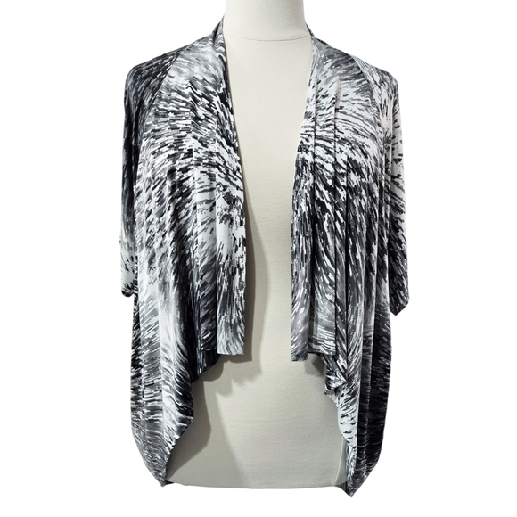 Chico's Gray Neutral Bursts Billie Open Drape Front Lightweight Topper Jacket - Picture 1 of 7